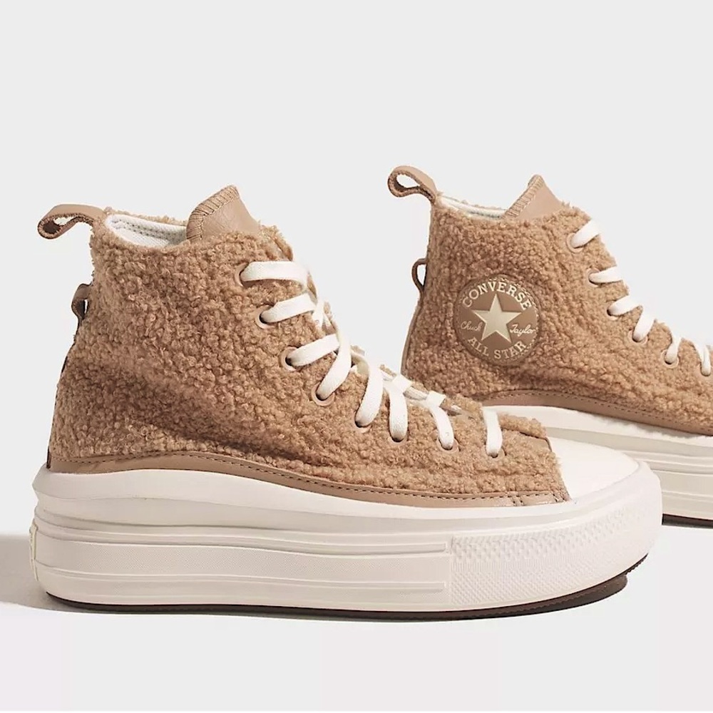 🩷CONVERSE WOMENS PLATFORM TEDDY SHERPA ALL STAR MOVE SNEAKERS SHOES SIZE 7.5